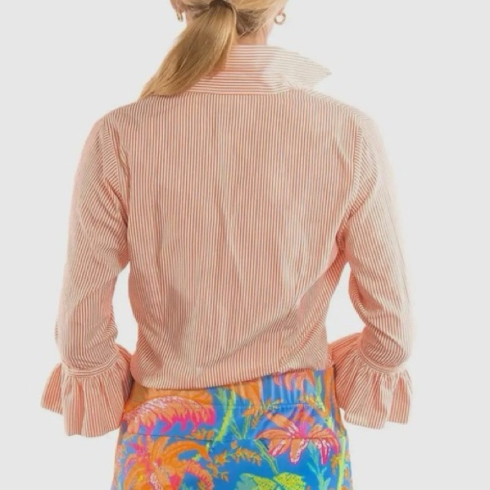 Gretchen Scott Designs Priss Brooks Blouse - Stripe in Tangerine EUC Size M - Picture 3 of 9